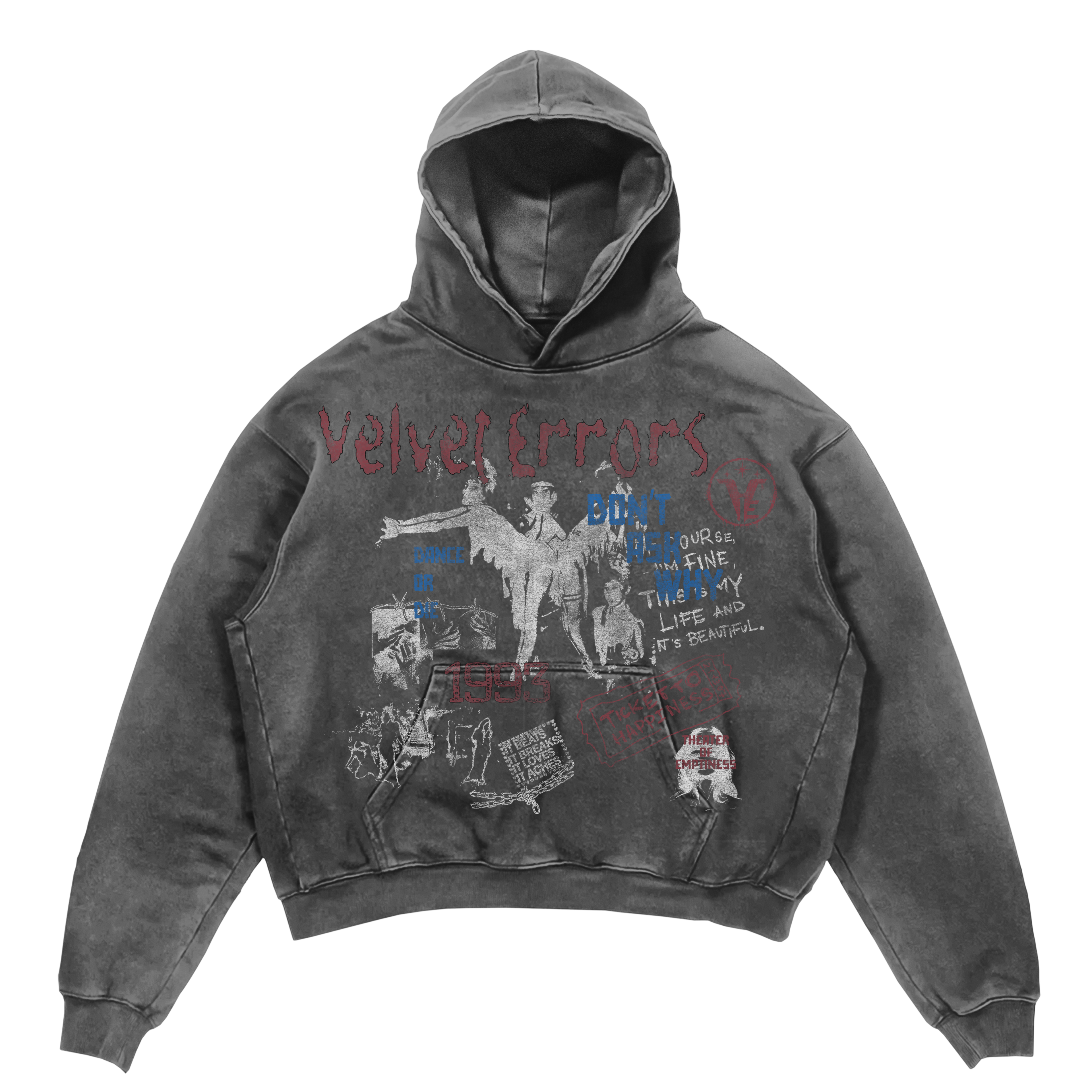 Small black Velvet Errors Dance or Die hoodie with bold white text and a comfortable, casual fit.