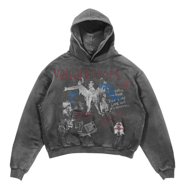 Small black Velvet Errors Dance or Die hoodie with bold white text and a comfortable, casual fit.