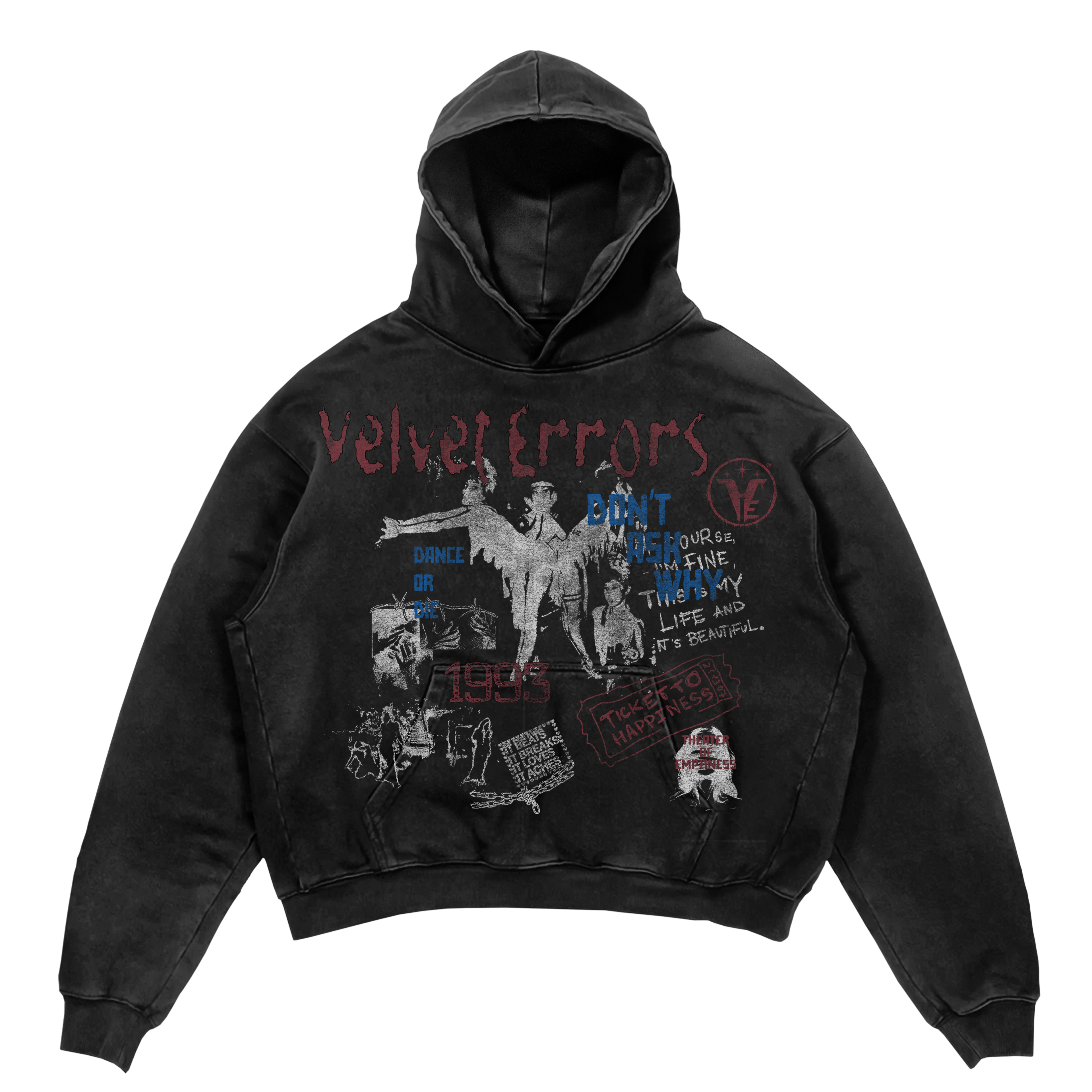 Black Velvet Errors Dance or Die hoodie with bold printed design, soft fabric, and comfortable fit, ideal for dance enthusiasts.