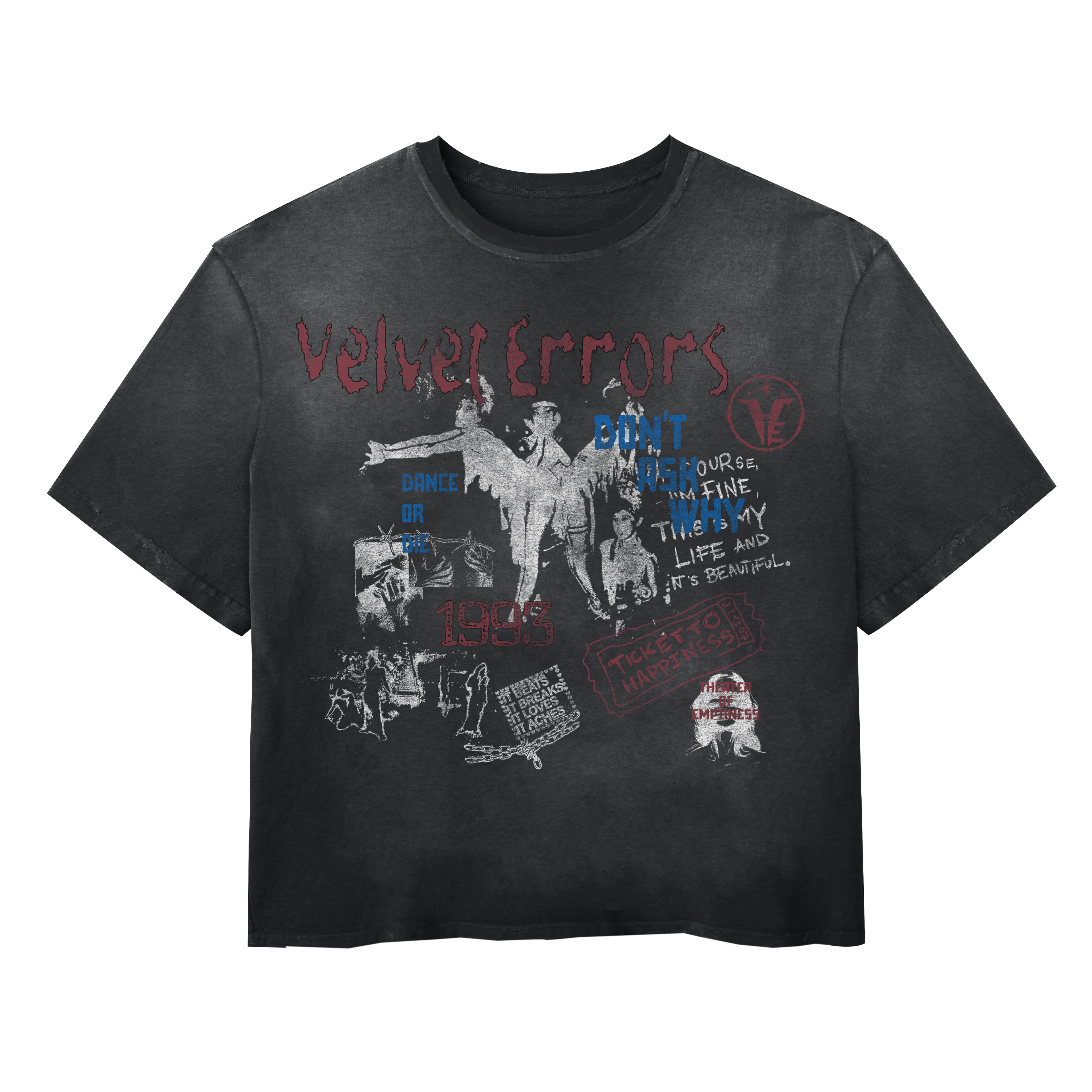 Black Velvet Errors Dance or Die Wash Tee with graphic print, casual fit, and soft fabric, perfect for dance and streetwear styles.