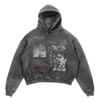 Black Decay Hoodie by Velvet Errors, featuring a distressed design and soft fabric, shown on a model.
