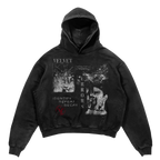 Black Decay Hoodie by Velvet Errors featuring a soft fabric and relaxed fit, shown with a casual streetwear style.