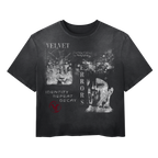 Black Decay Wash Tee by Velvet Errors, featuring distressed fabric and casual fit, shown on a plain background.