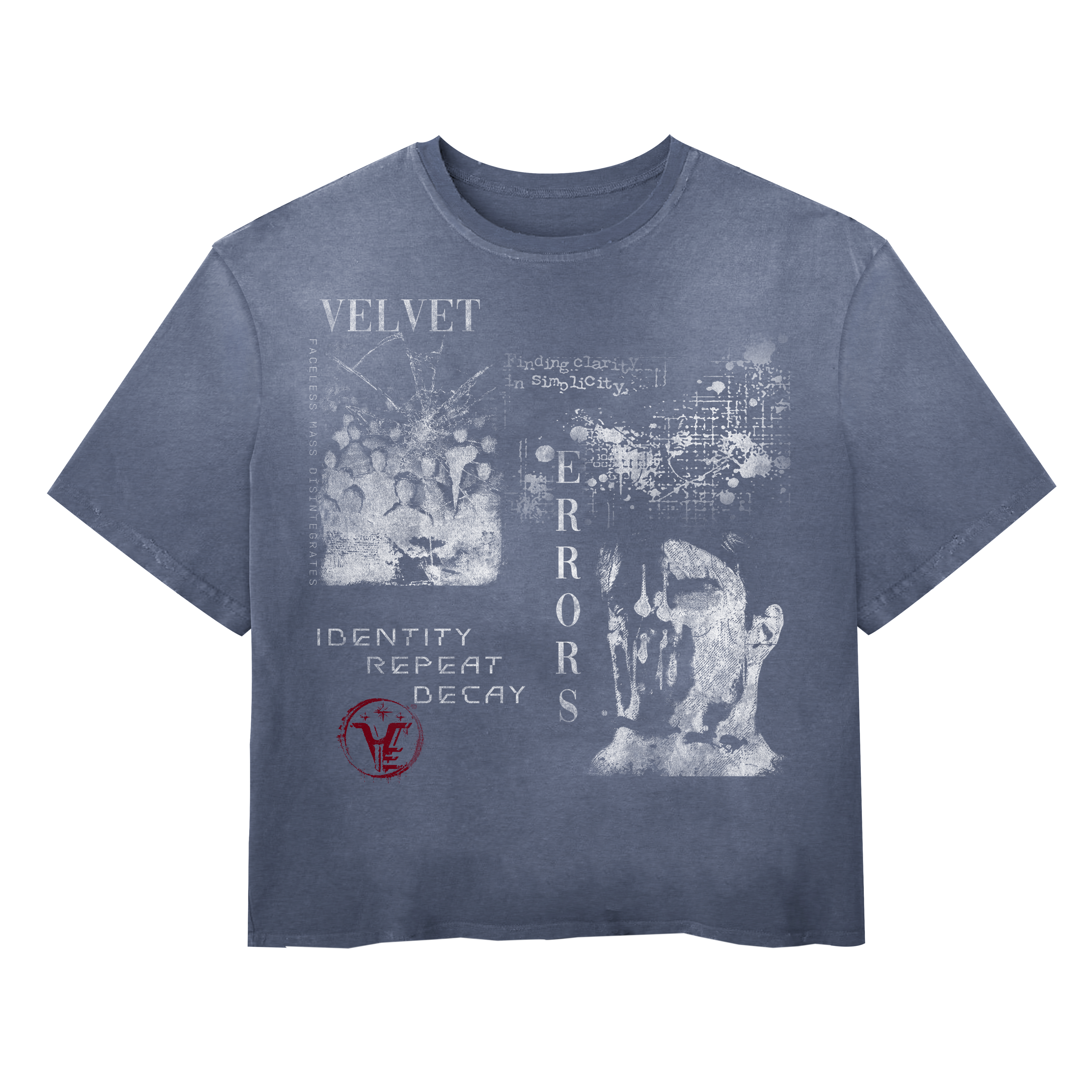 Black Decay Wash Tee by Velvet Errors, showing a casual cotton T-shirt with a distressed, vintage-inspired design.