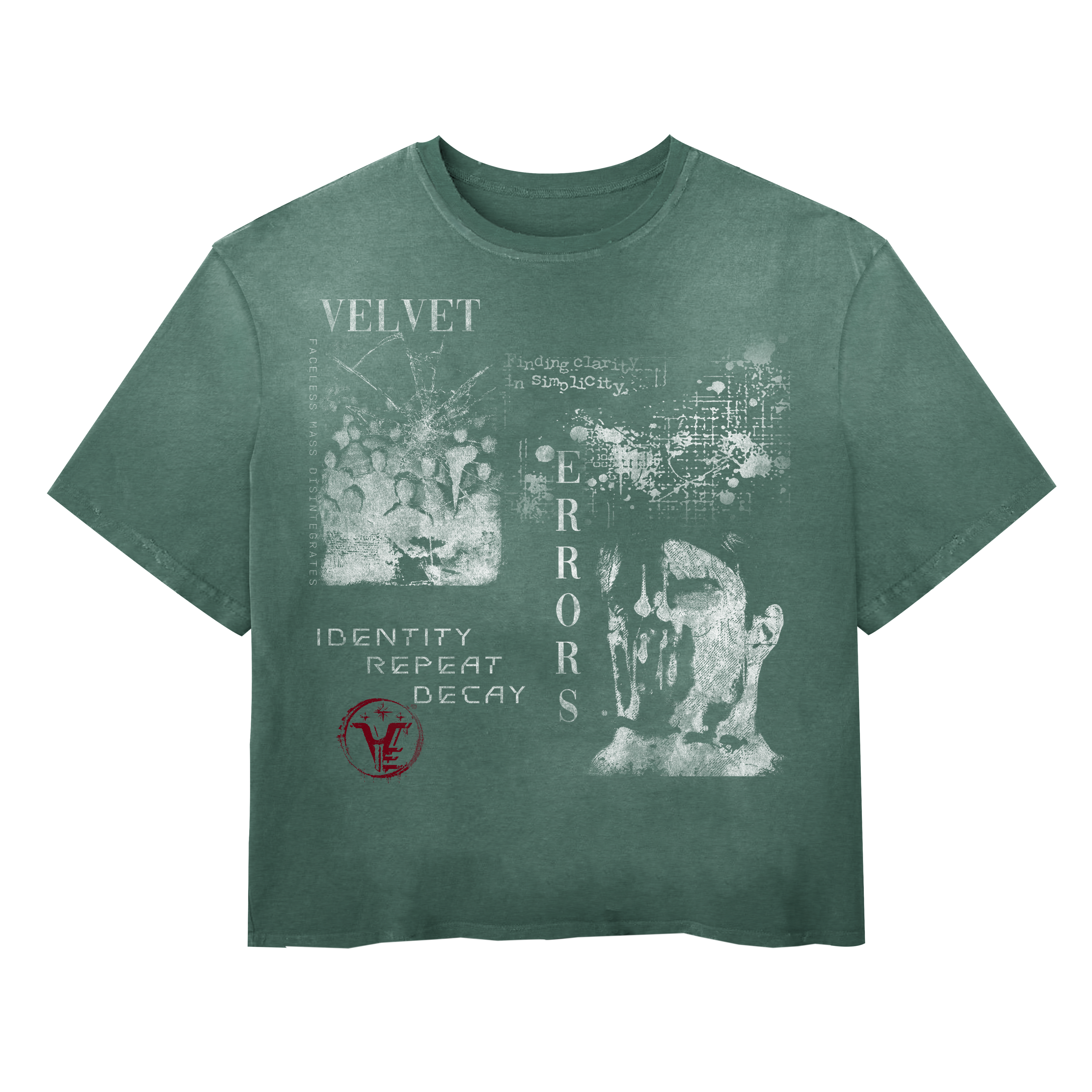 Black Decay Wash Tee by Velvet Errors, featuring a relaxed fit and faded distressed design, shown on a plain background.