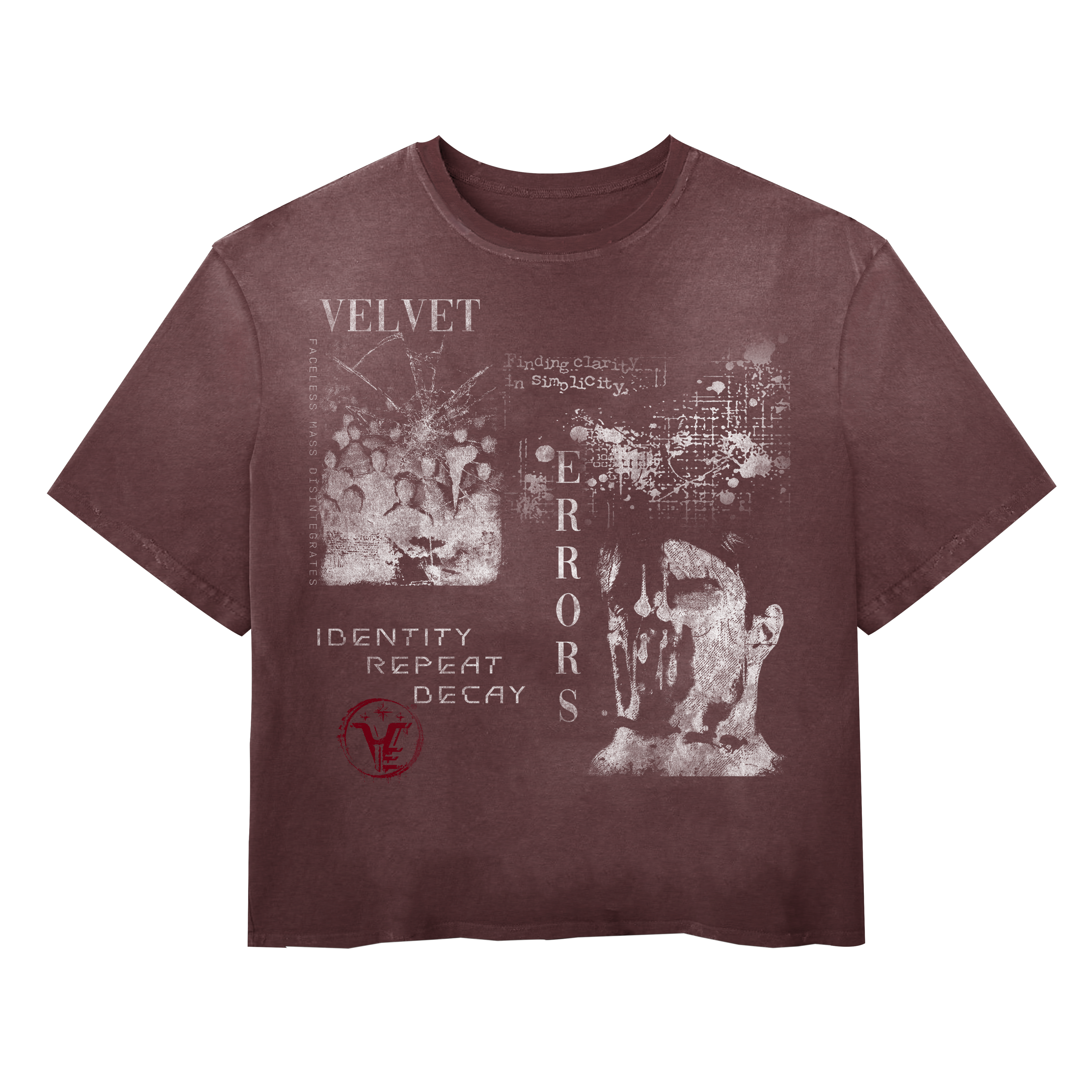 Black Decay Wash Tee by Velvet Errors, showcasing a casual crewneck with distressed, vintage-style decay wash fabric.