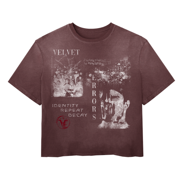 Black Decay Wash Tee by Velvet Errors, showcasing a casual crewneck with distressed, vintage-style decay wash fabric.
