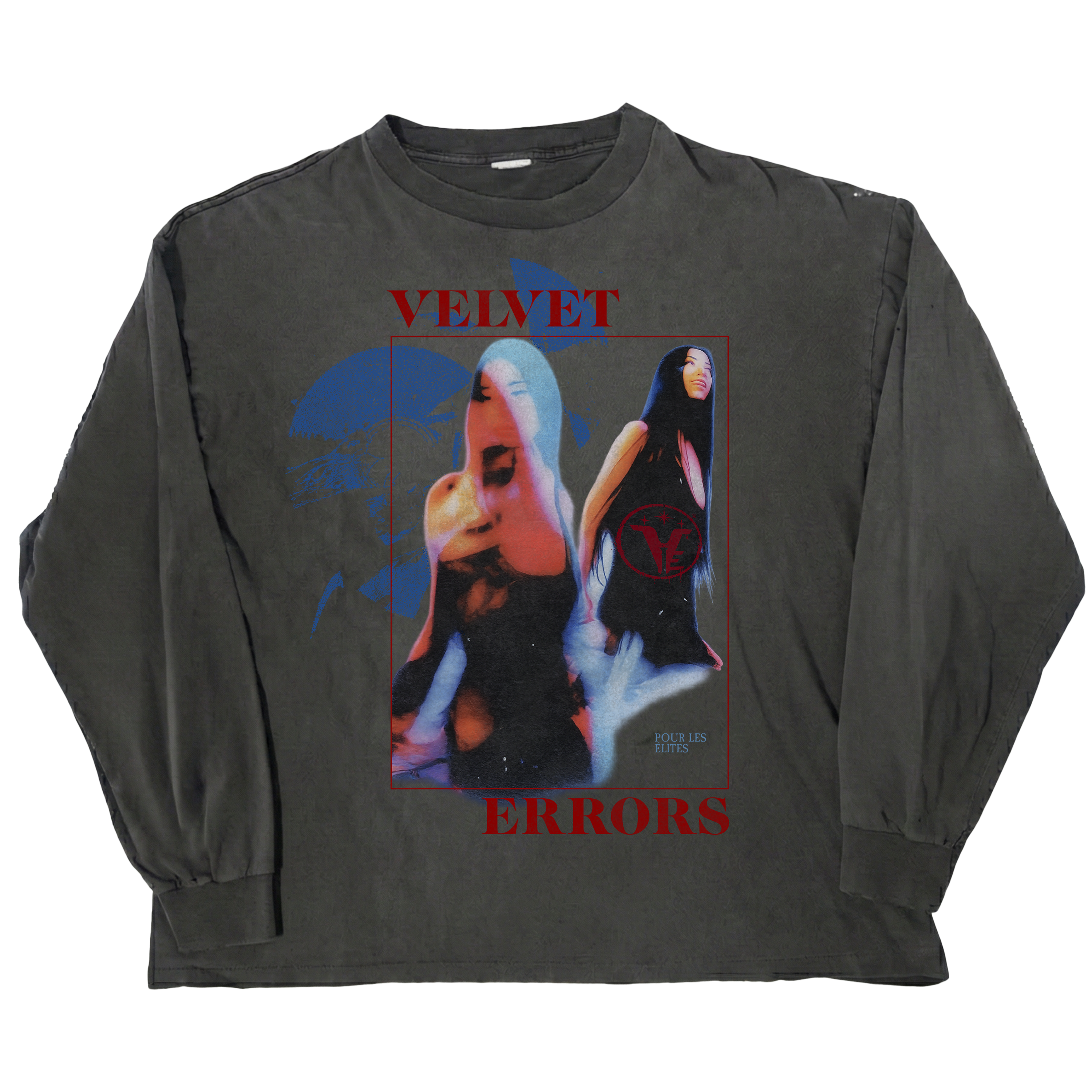 Black Velvet Errors Elites long sleeve shirt with fitted design, featuring soft velvet fabric and stylish long sleeves.