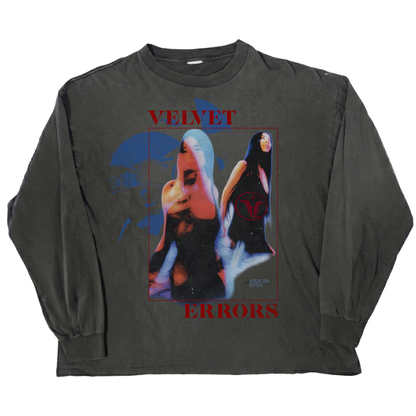 Black Velvet Errors Elites long sleeve shirt with fitted design, featuring soft velvet fabric and stylish long sleeves.