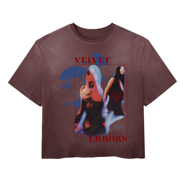 Black Velvet Errors Elites Wash Tee displayed on a hanger showing the relaxed fit and soft fabric texture.