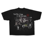 Black Fade Out Drop Tee by Velvet Errors featuring a relaxed fit and faded graphic design on soft cotton fabric.