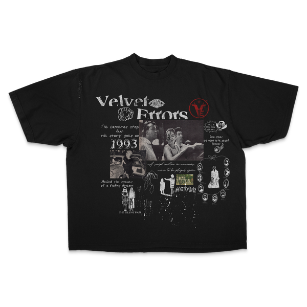 Black Fade Out Drop Tee by Velvet Errors featuring a relaxed fit and faded graphic design on soft cotton fabric.