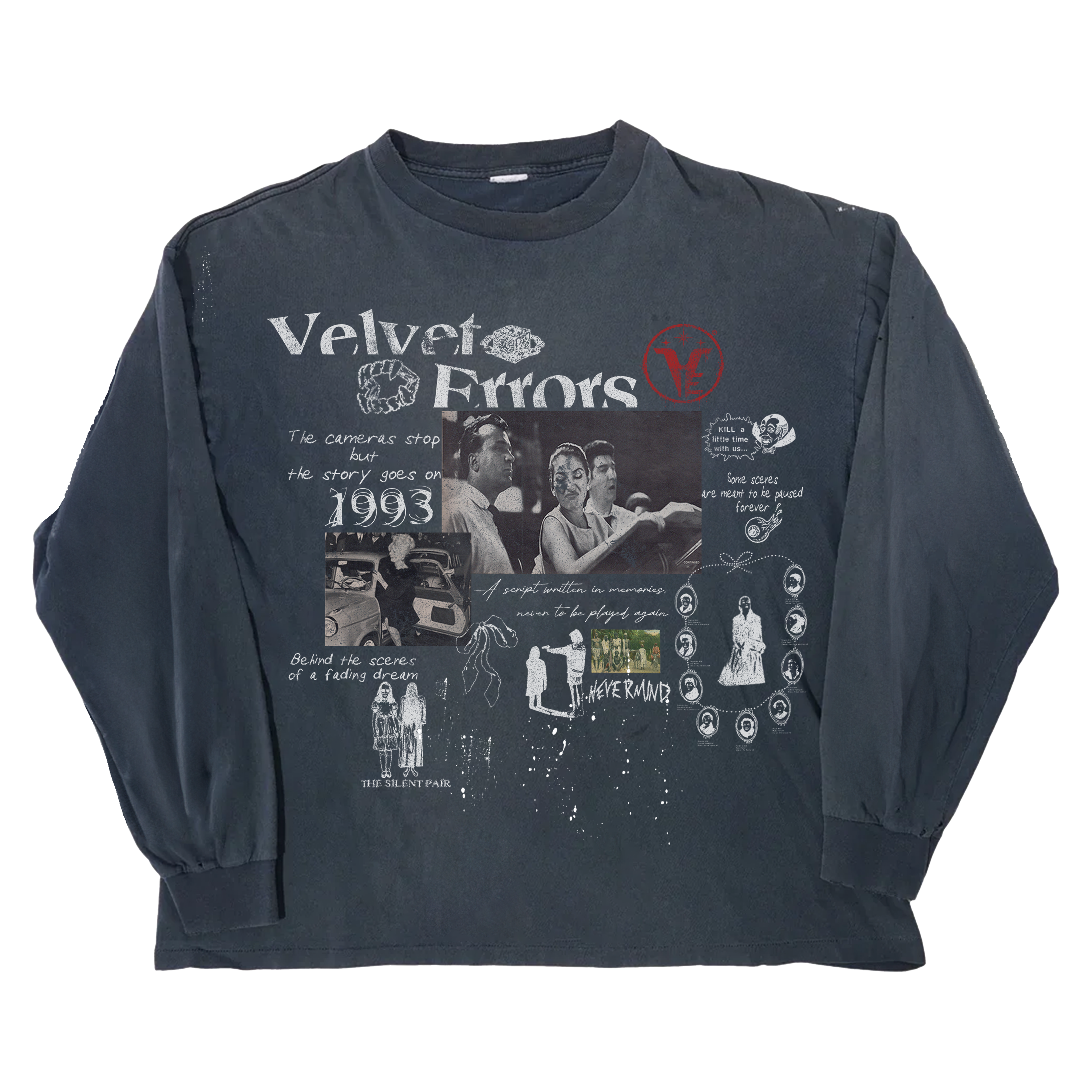 Black Fade Out long sleeve shirt by Velvet Errors, close-up of soft fabric with gradient fade design.