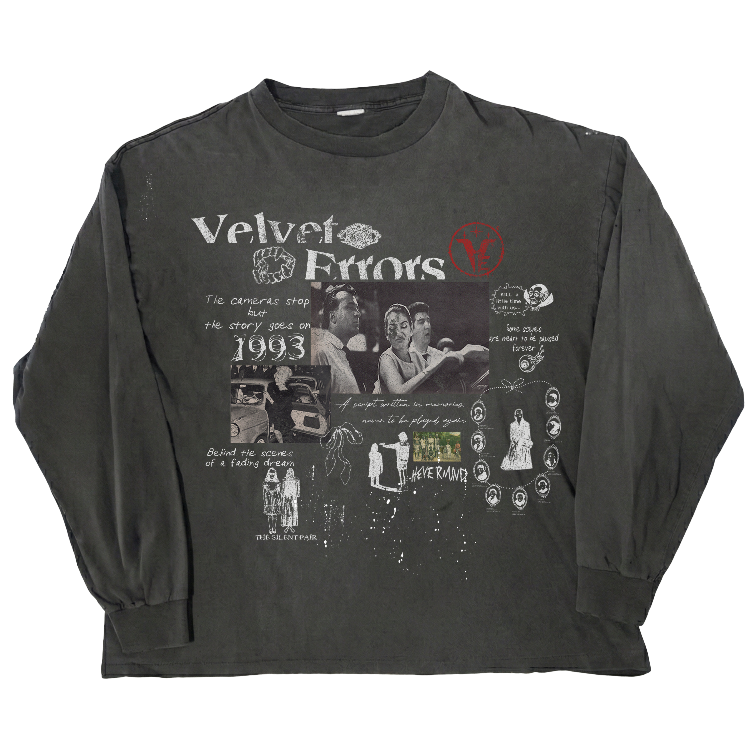 Black Fade Out Long Sleeve shirt by Velvet Errors, close-up of soft fabric and stylish fade design.