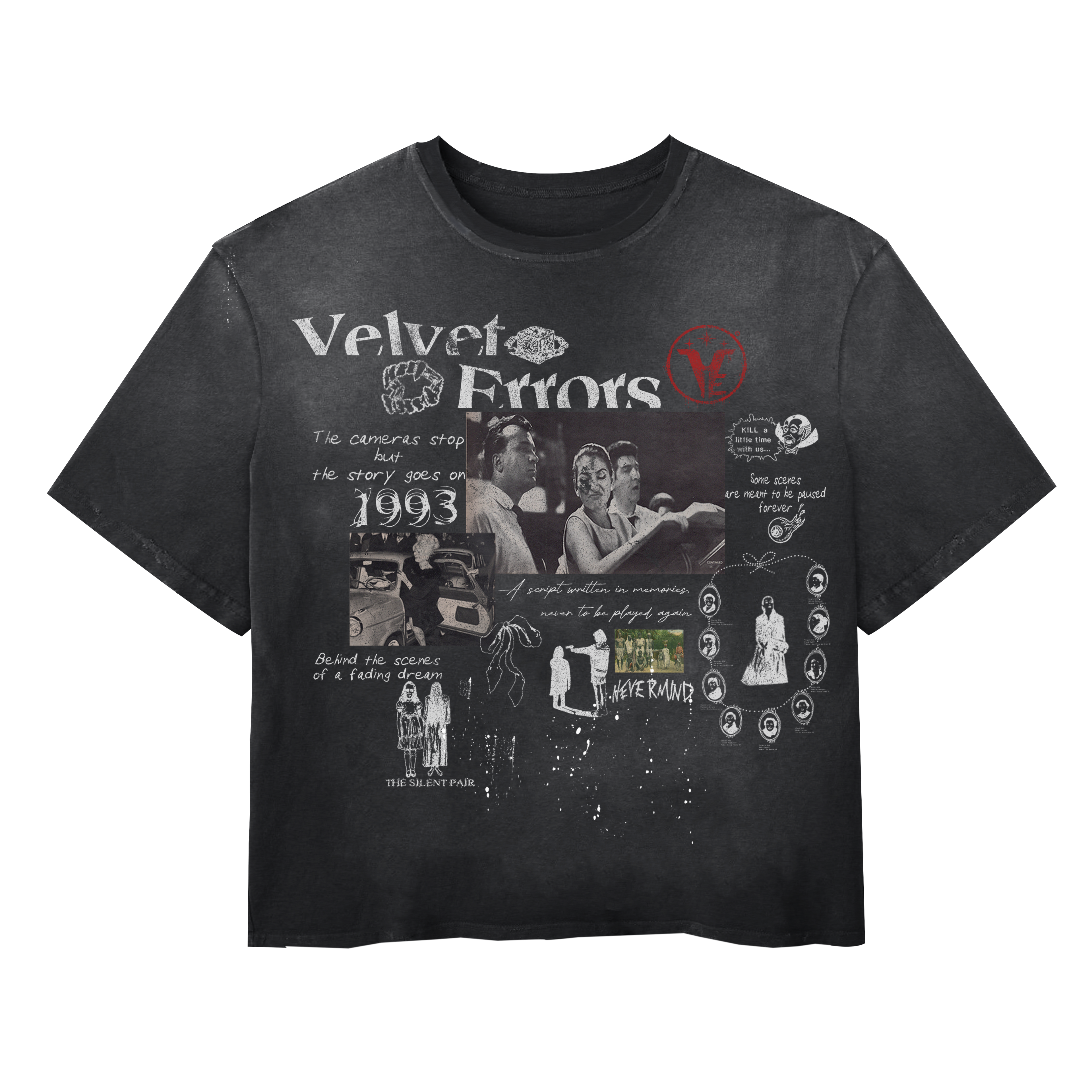 Black Fade Out Wash T-shirt by Velvet Errors featuring a relaxed fit and distressed, faded design on soft cotton fabric.