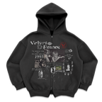 Black Velvet Errors Fade Out Zip Up jacket with a sleek design and front zipper, made from soft velvet fabric.