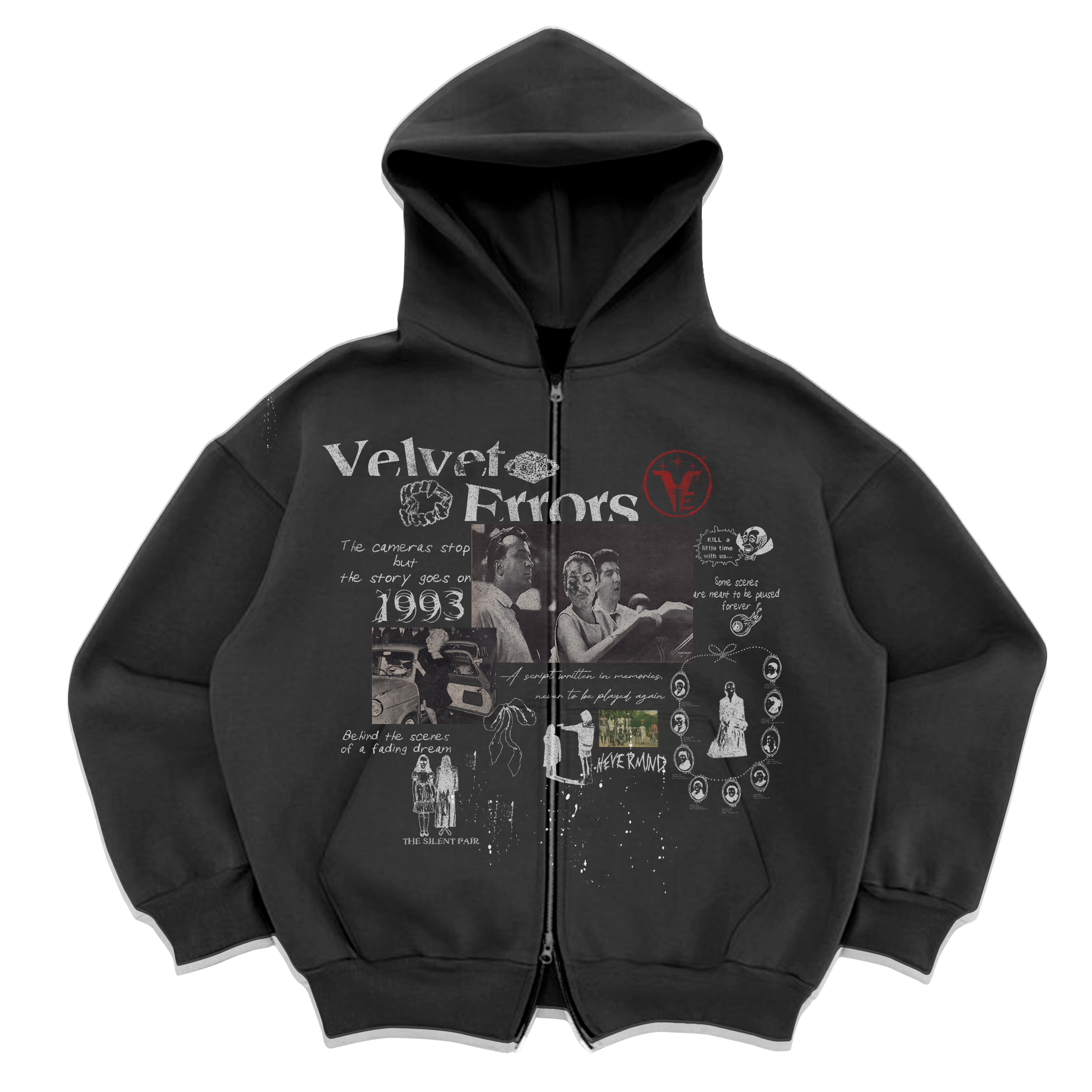 Black Velvet Errors Fade Out Zip Up jacket with a sleek design and front zipper, made from soft velvet fabric.