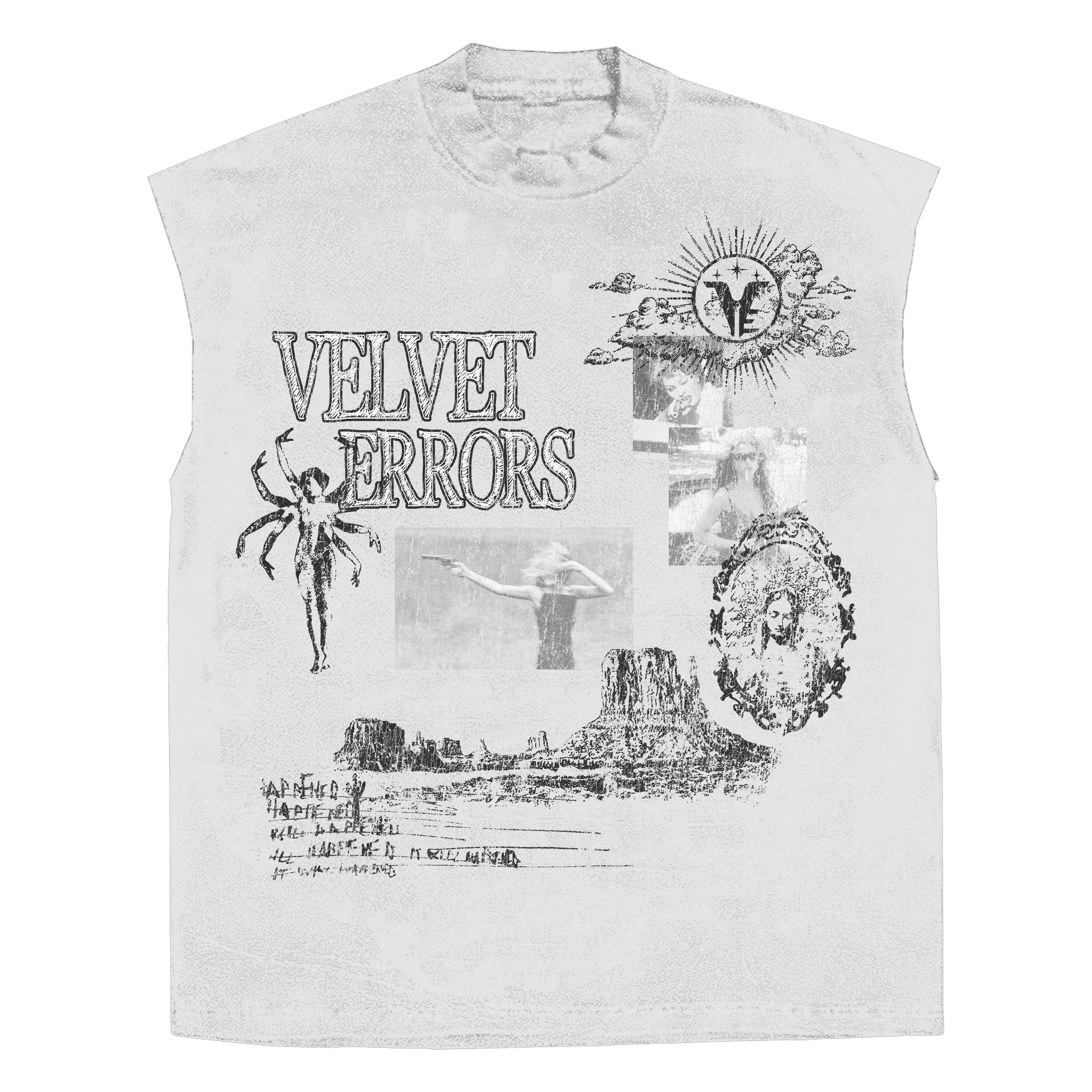 Black Mirage Sleeveless Tee by Velvet Errors, featuring a casual sleeveless design and soft fabric, ideal for relaxed style.