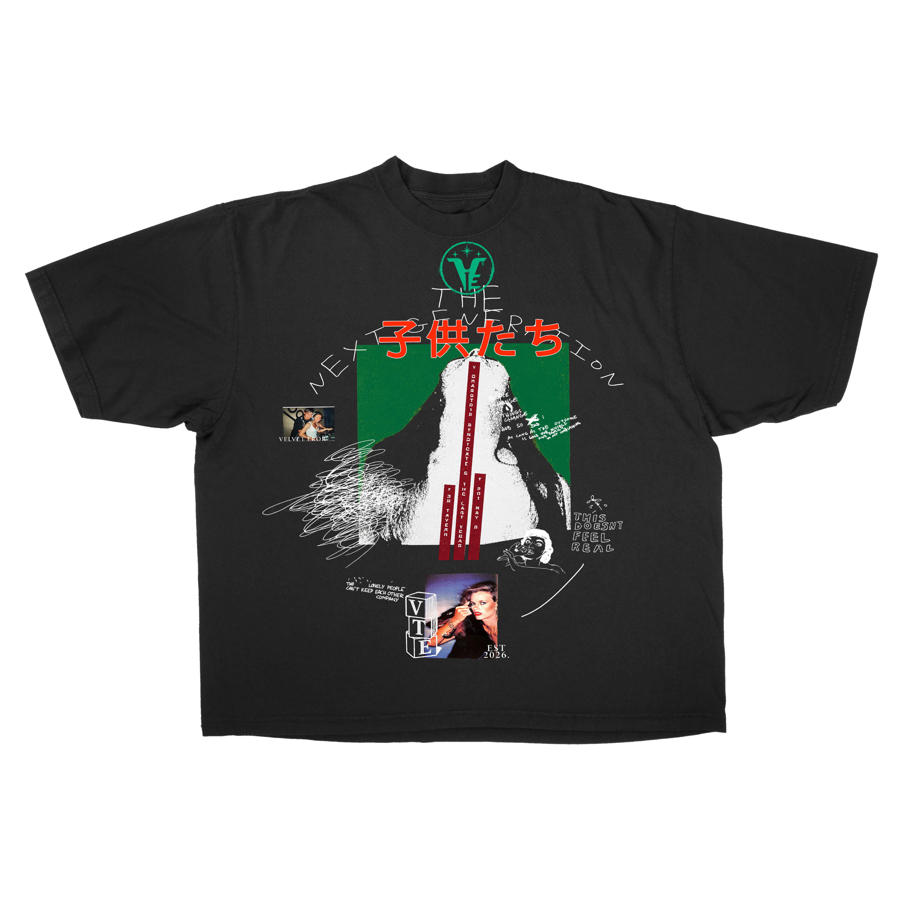Black Next Generation Drop Tee by Velvet Errors, showcasing a relaxed fit and modern design on soft cotton fabric.