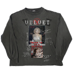 Black Velvet Errors Rockstar long sleeve shirt with a fitted design and long sleeves, shown on a model.