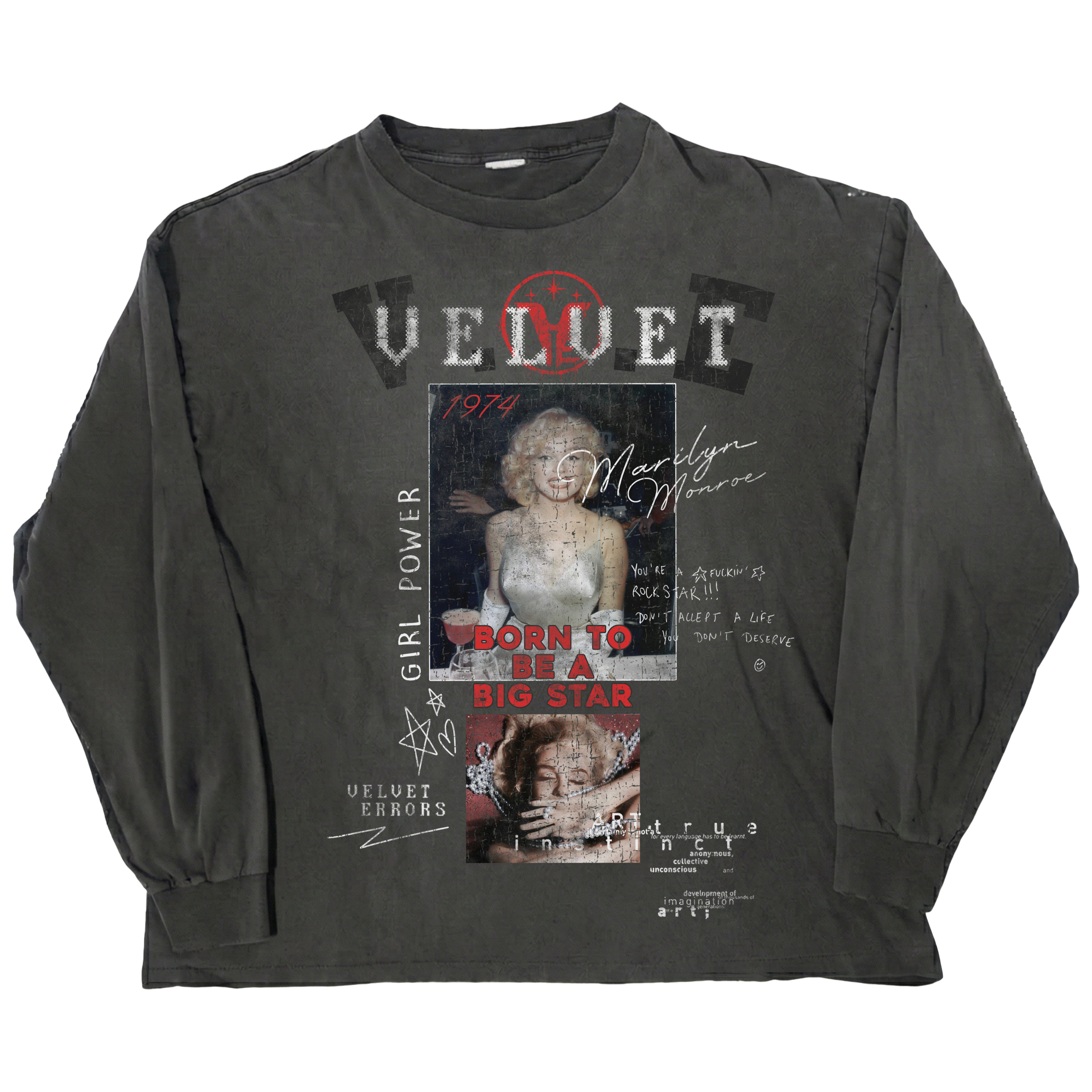 Black Velvet Errors Rockstar long sleeve shirt with a fitted design and long sleeves, shown on a model.