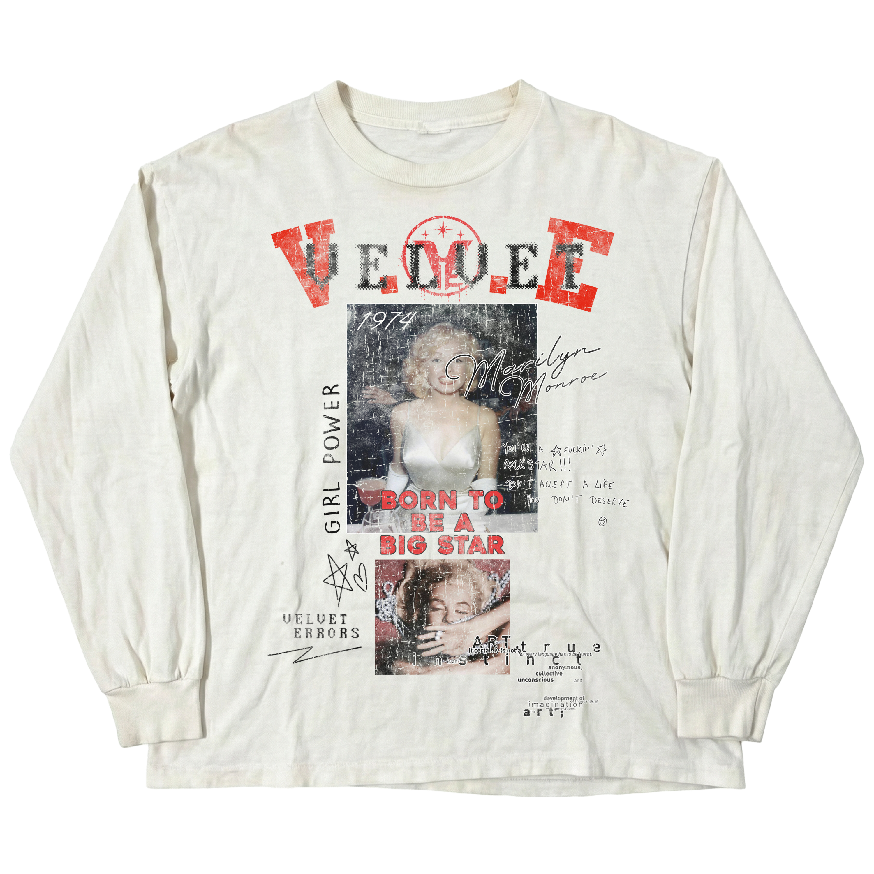 Black Velvet Errors Rockstar long sleeve shirt with a fitted design and crew neckline, shown on a plain background.