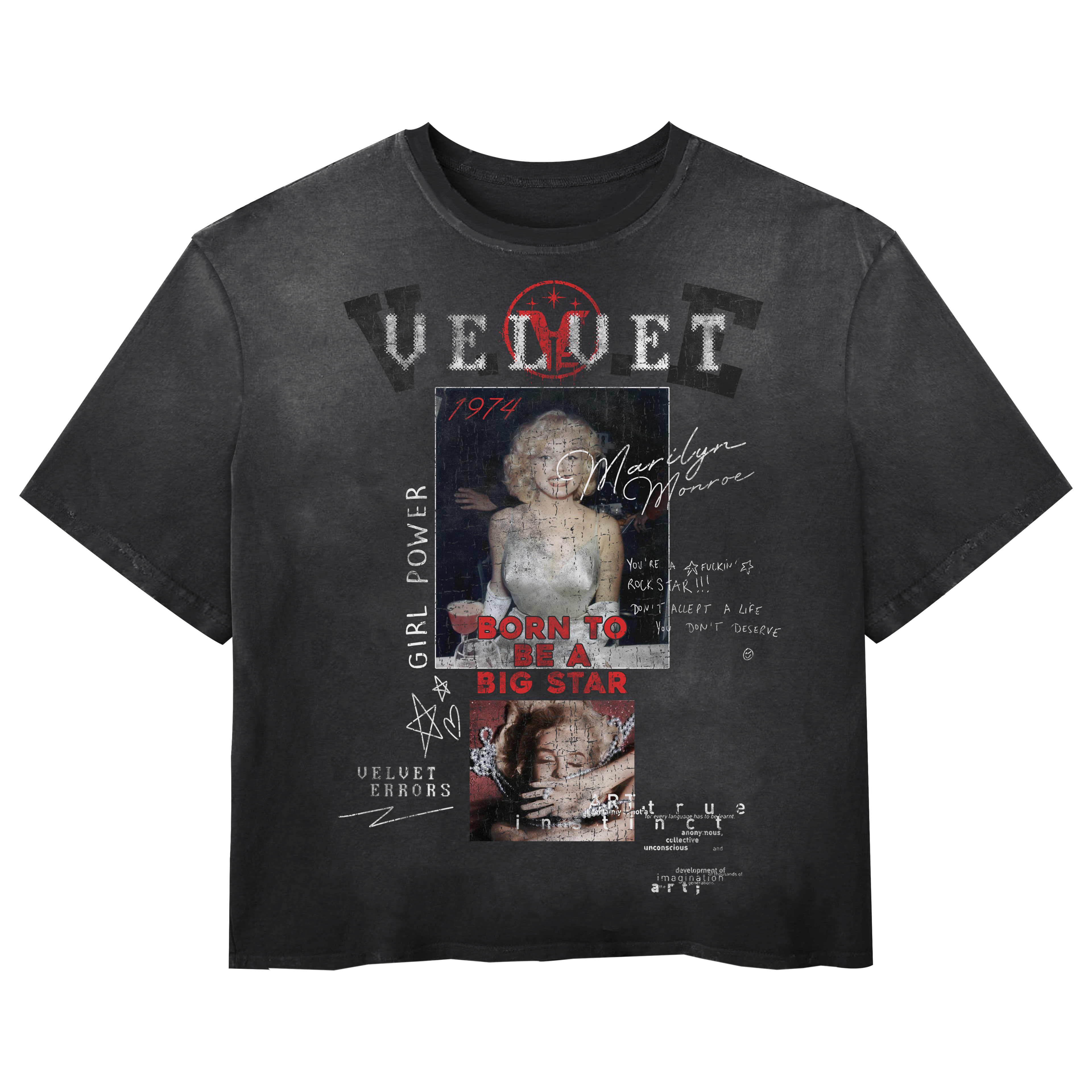 Black Velvet Errors Rockstar Wash Tee featuring a classic crew neck and relaxed fit, displayed on a plain background.