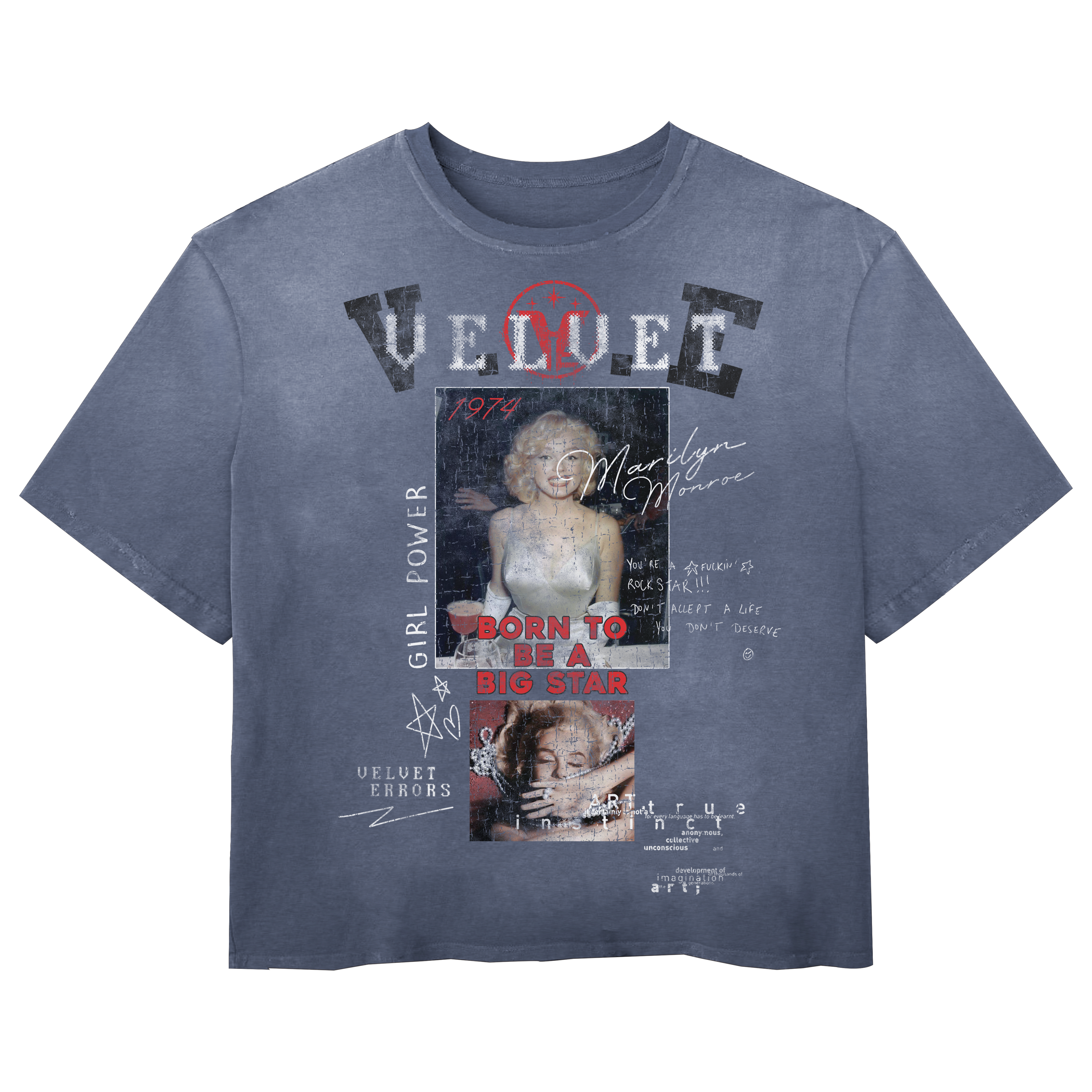 Velvet Errors Rockstar Wash Tee in black, featuring a casual crewneck design and graphic print on the front.
