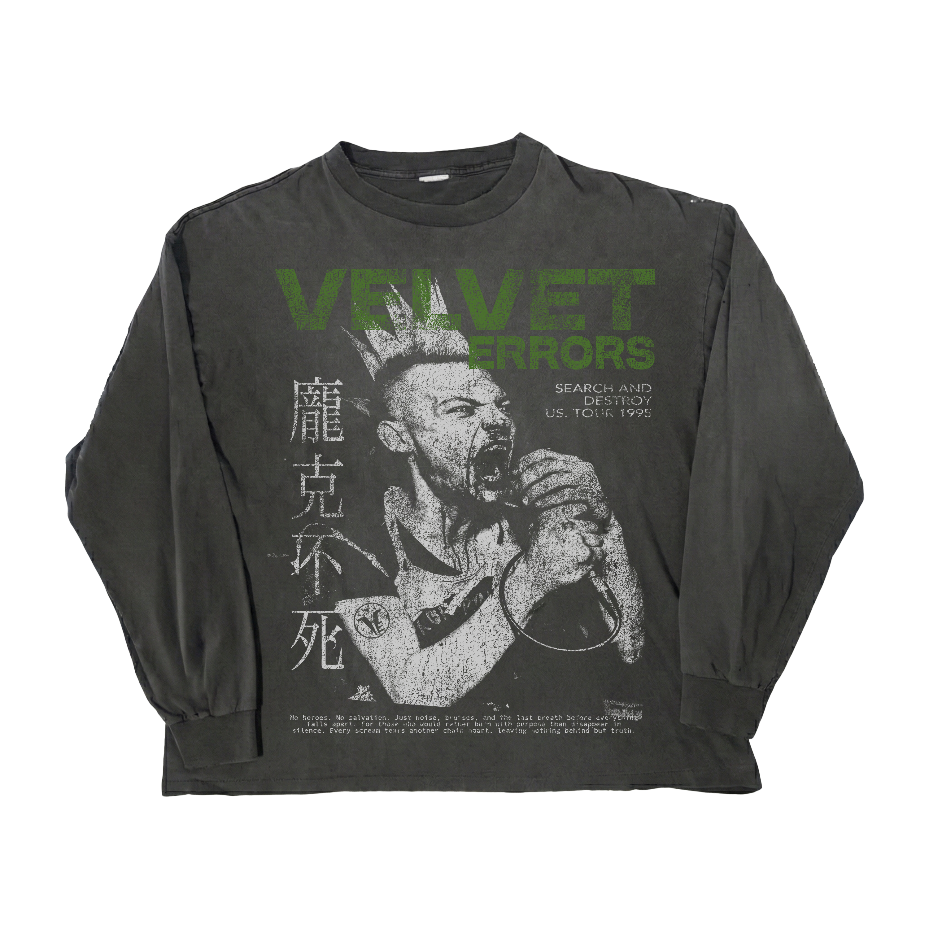 Black Velvet Errors Search & Destroy long sleeve shirt with a fitted design and minimalist style.