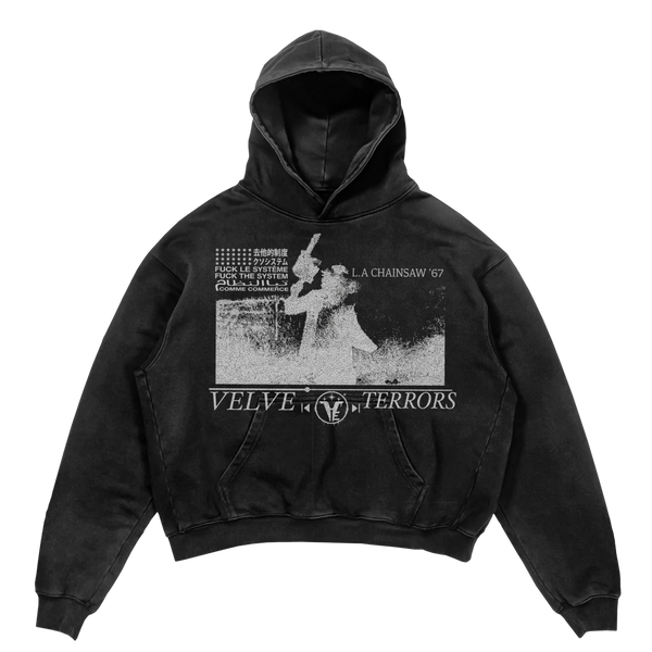 Small black Velvet Errors Terrors hoodie with a soft velvet material and hoodie design, perfect for casual wear.