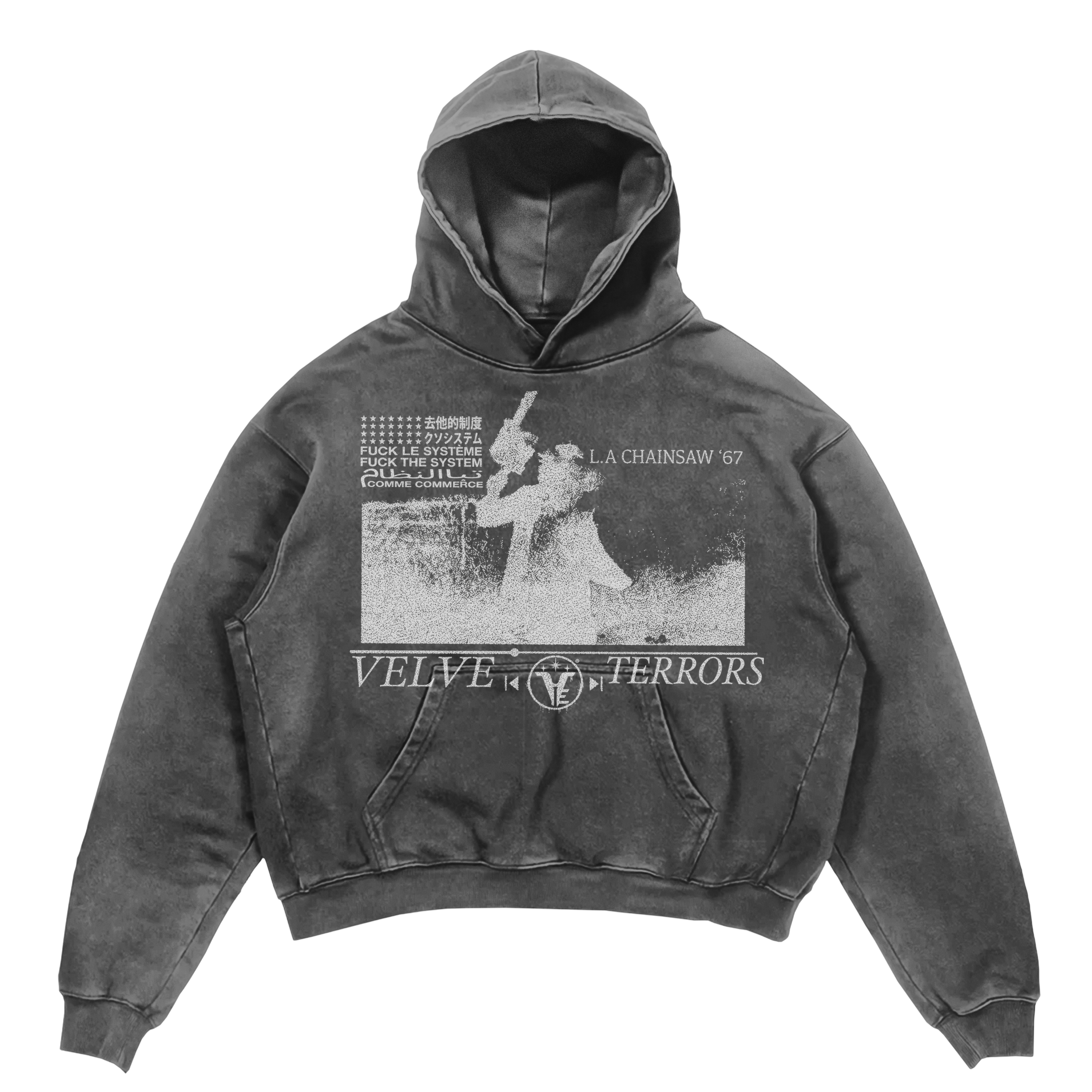 Black Velvet Errors Terrors hoodie with a soft velvet fabric and graphic design, perfect for casual wear and street style.
