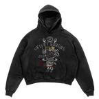 Black Velvet Errors True Lies hoodie with front logo, soft fabric, and casual fit shown on model.