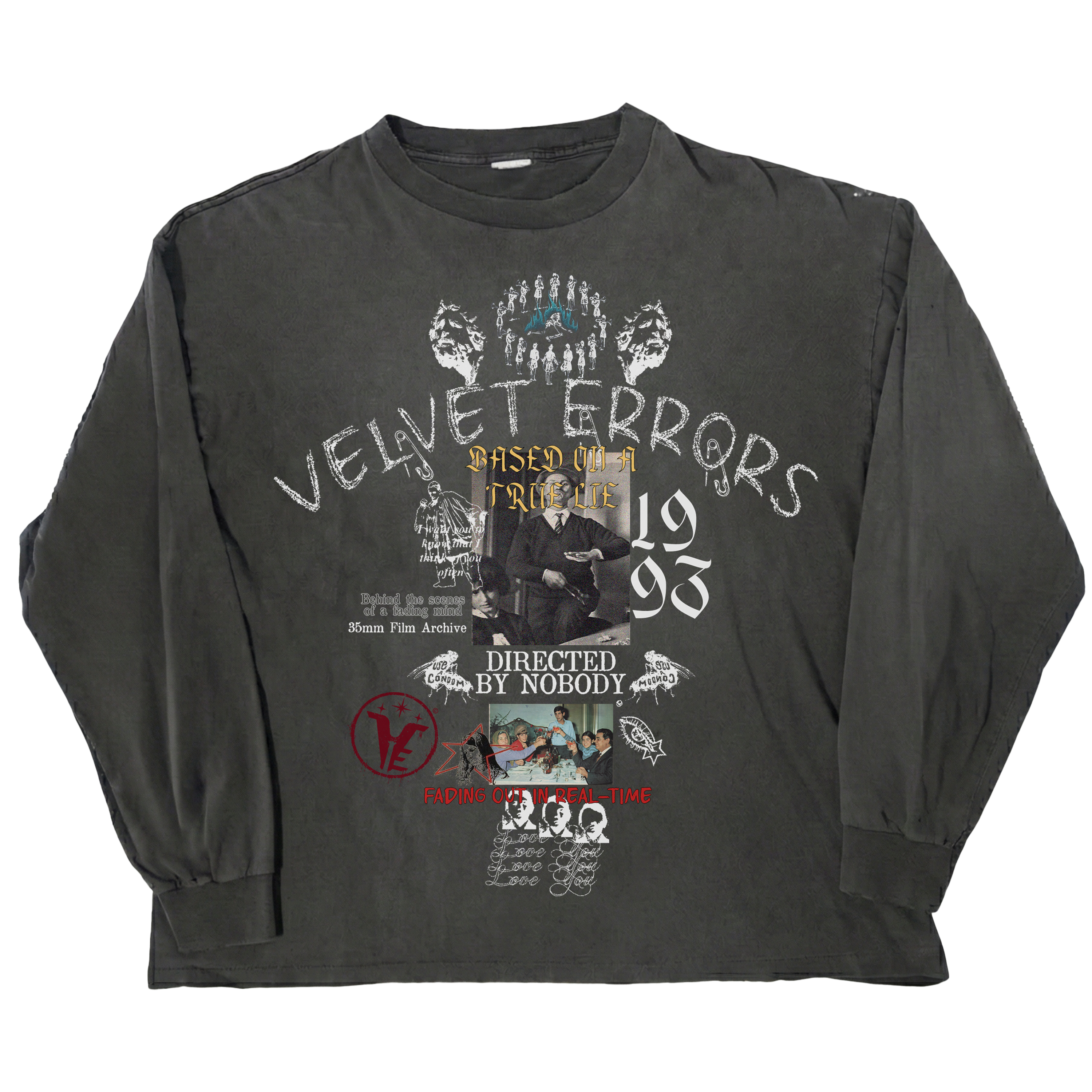 Black Velvet Errors True Lies long sleeve shirt with a fitted design and subtle branding, shown on a plain background.