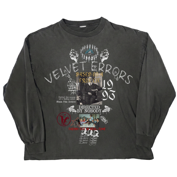Black Velvet Errors True Lies long sleeve shirt with a fitted design and subtle branding, shown on a plain background.