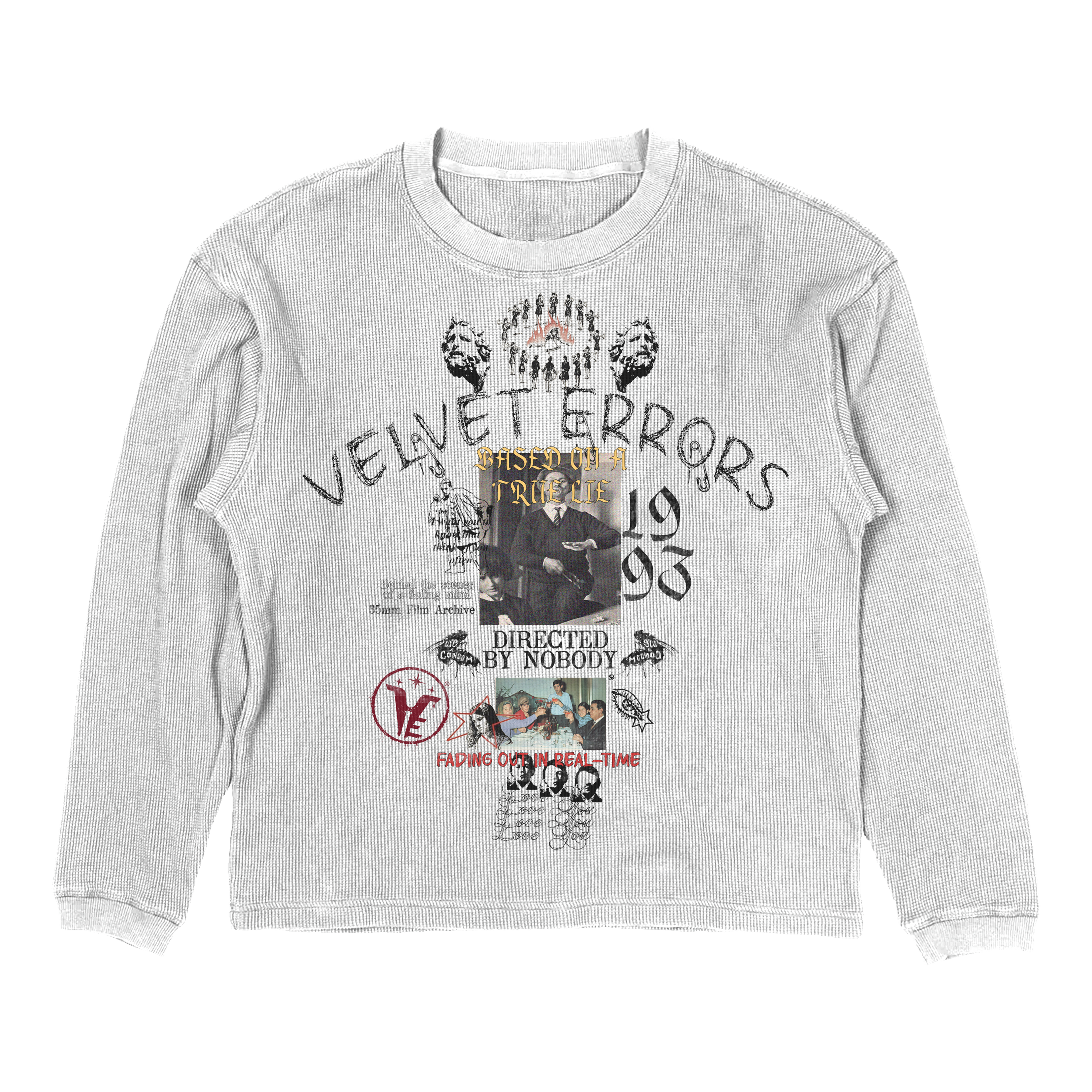 Black Velvet Errors True Lies Thermal, small size, cozy fleece fabric, casual style, front view, indoor setting