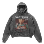 Black Velvet Errors Unbothered Hoodie featuring a soft fabric and relaxed fit, displayed on a hanger.