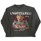 Black Velvet Errors Unbothered long sleeve shirt displayed on a hanger, showcasing soft fabric and relaxed fit.