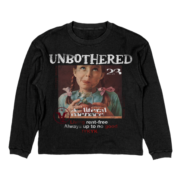 Black Velvet Errors Unbothered Thermal top, close-up showing soft fabric and fitted style, ideal for cold weather layering.