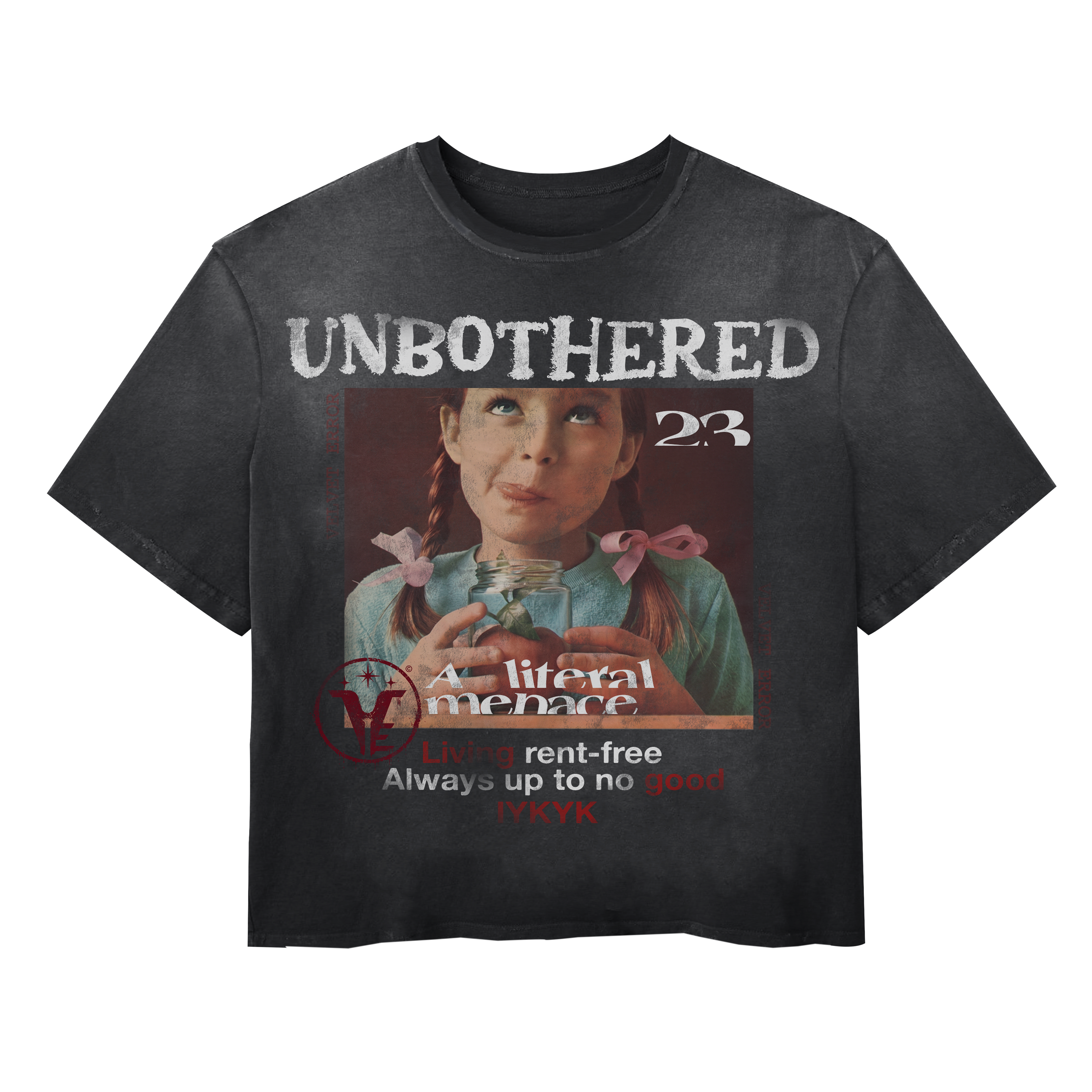 Black Unbothered Wash Tee by Velvet Errors, casual unisex T-shirt with minimalist design and comfortable fit.