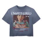 Black Unbothered Wash Tee by Velvet Errors, showing a casual short-sleeve t-shirt with a relaxed fit, displayed on a hanger.