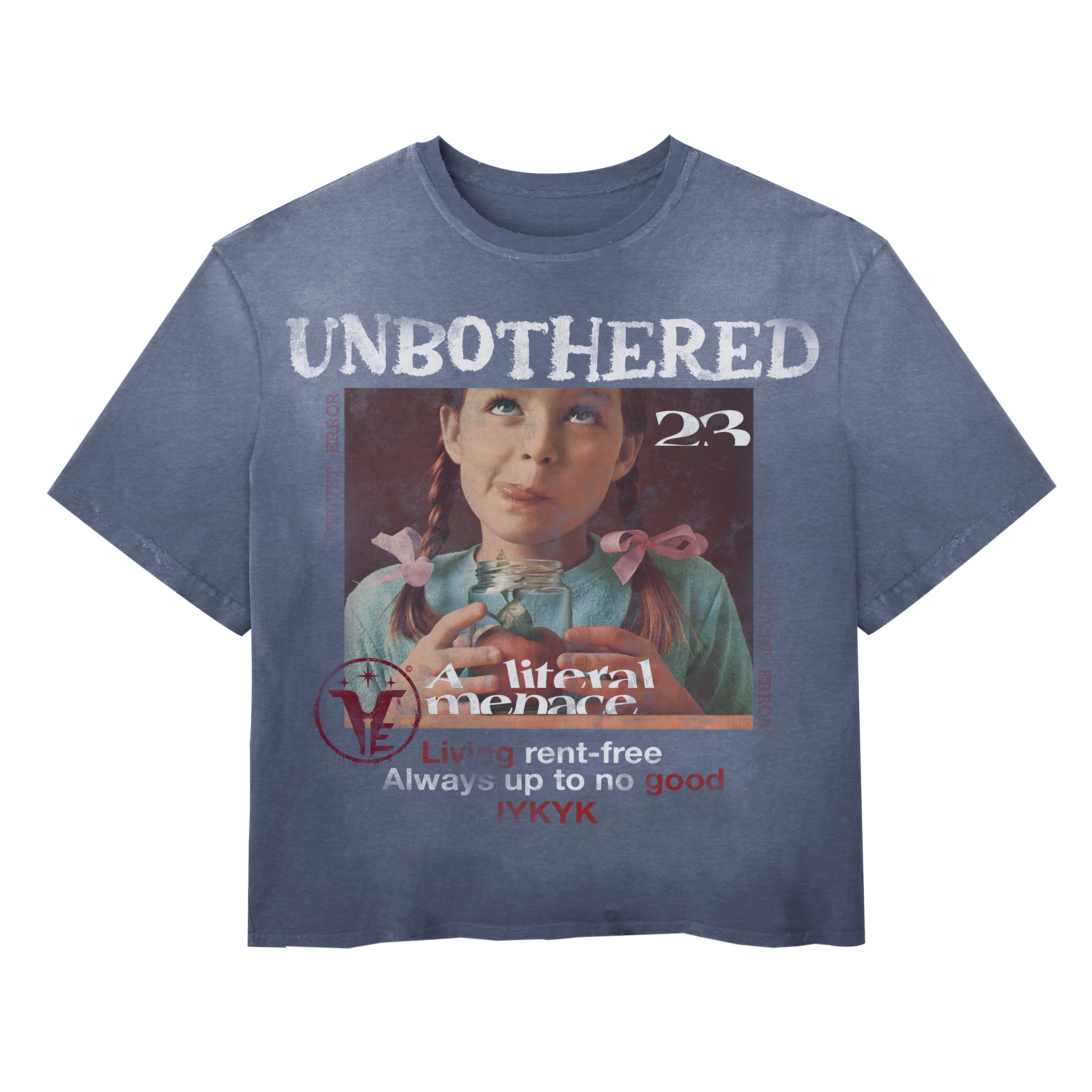 Black Unbothered Wash Tee by Velvet Errors, showing a casual short-sleeve t-shirt with a relaxed fit, displayed on a hanger.