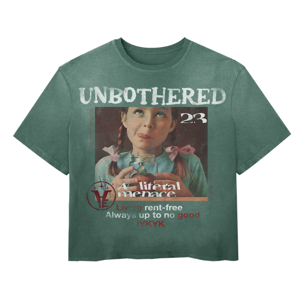 Black Unbothered Wash Tee by Velvet Errors, featuring a casual fit and minimal design, displayed on a plain background.