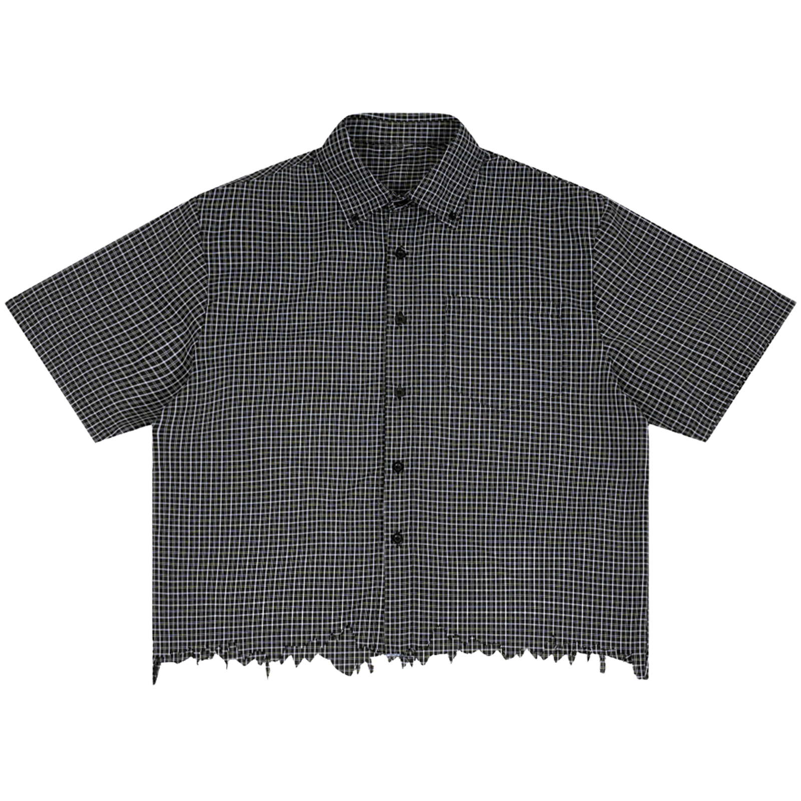 Light blue Velvet Errors blank distress button-up shirt with a casual, worn-in look and distressed details on the fabric.