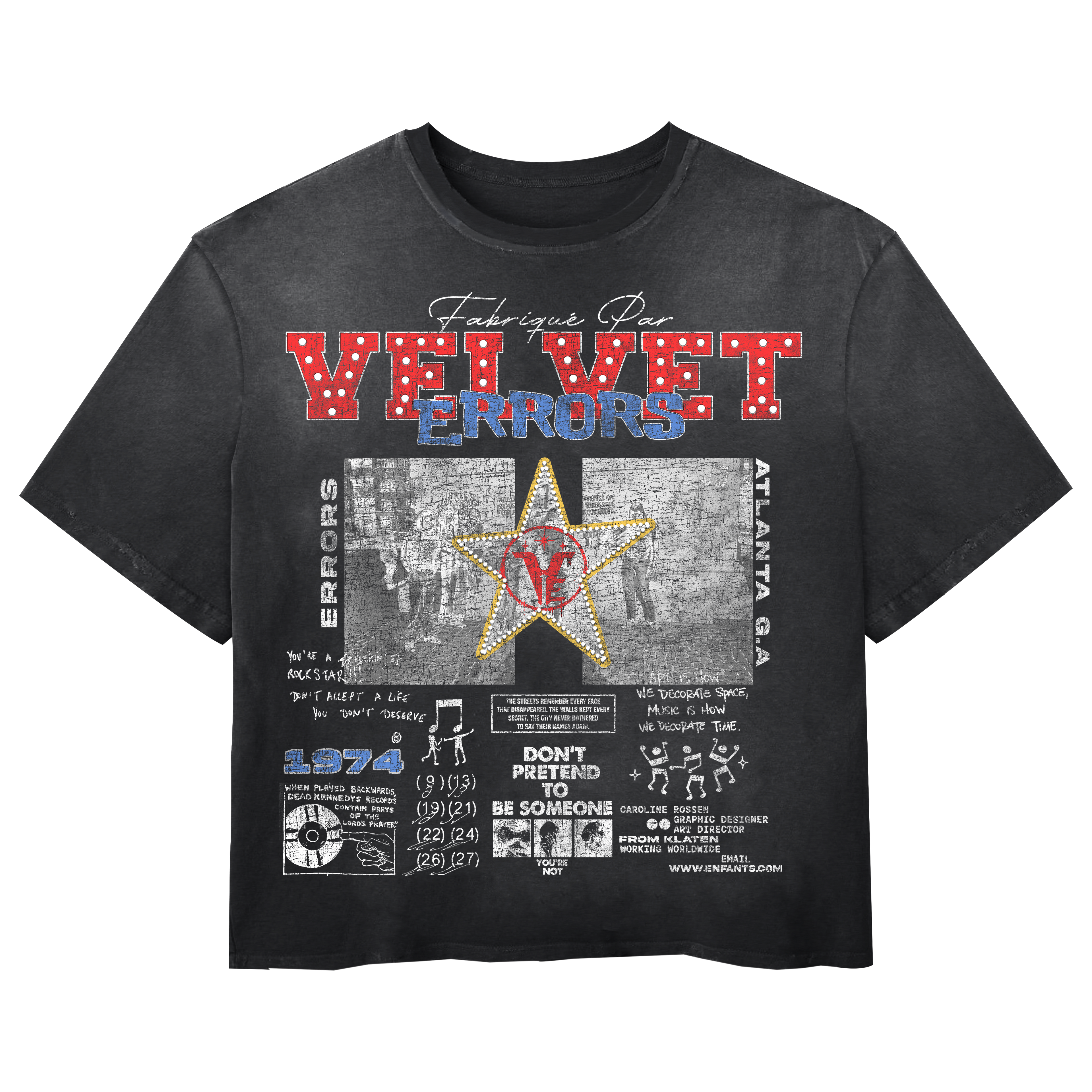 Small blue "Don't Pretend Wash Tee" by Velvet Errors, casual cotton t-shirt with printed graphic on front.