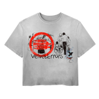 Small blue Velvet Errors Fragments Wash Tee displayed on a hanger, showcasing its casual fit and textured fabric.