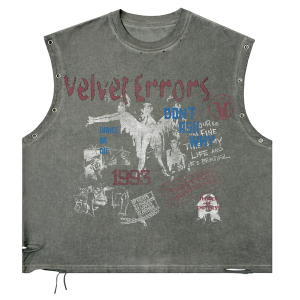 Velvet Errors Dance or Die utility cut in black fabric with front zipper and multiple pockets for a rugged, stylish look.