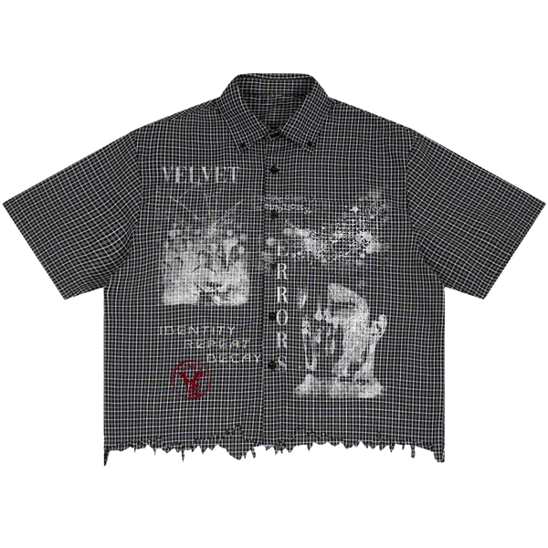 Velvet Errors Decay Distress Button-Up shirt featuring a distressed, vintage-inspired design in soft fabric.