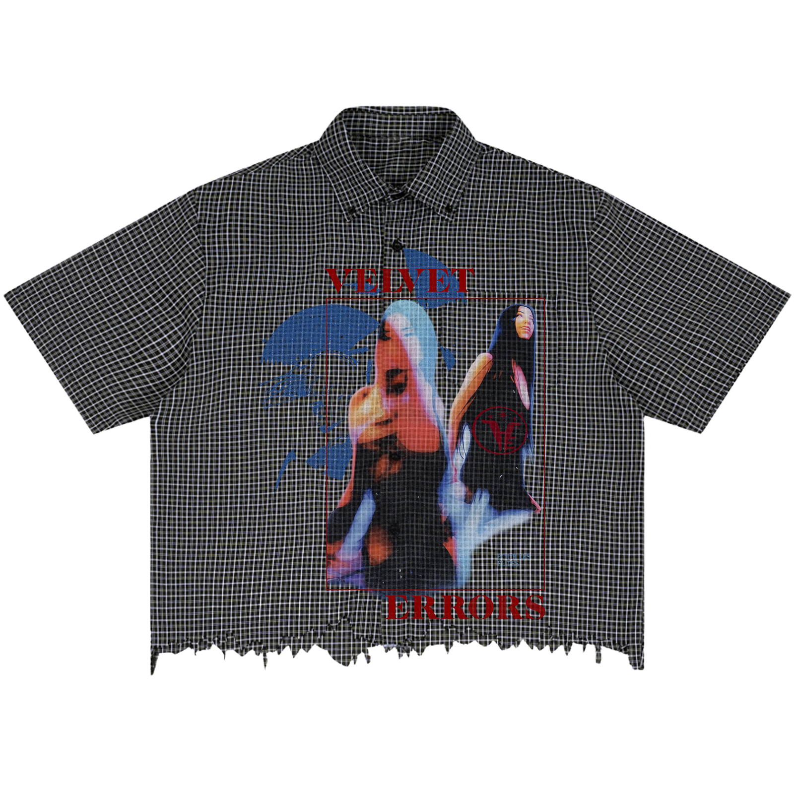 Velvet Errors Elites Distress Button Up shirt in distressed fabric with a classic collar and front buttons.