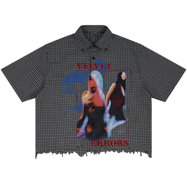 Velvet Errors Elites Distress Button Up shirt in distressed fabric with a classic collar and front buttons.