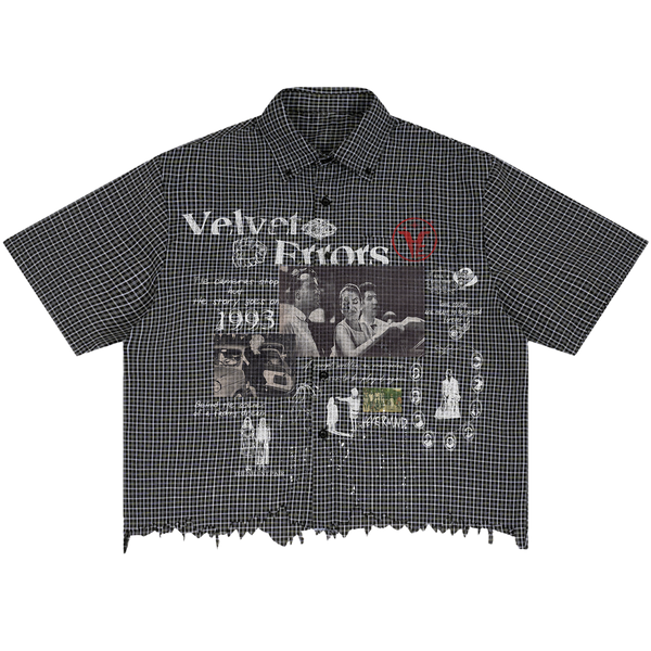 Light blue Fade Out Distress Button Up shirt by Velvet Errors, showing front view with distressed details and classic collar.